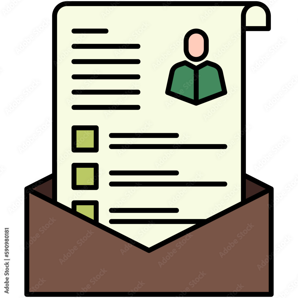 Resume Icon, Line Filled Icon Style, Applicant Paper Job Symbol Vector Stock.