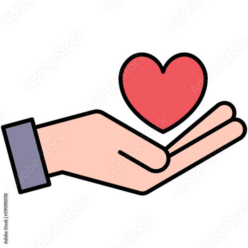 Donation Icon, Line Filled Icon Style, Heart in Hand Symbol Vector Stock.