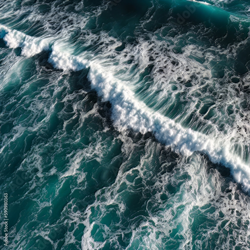 Oceanic Symphony: A Spectacular Aerial View of Crashing Waves and Deep Blue Waters