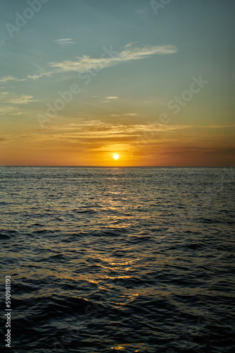 Sunset offshore in the Pacific Ocean