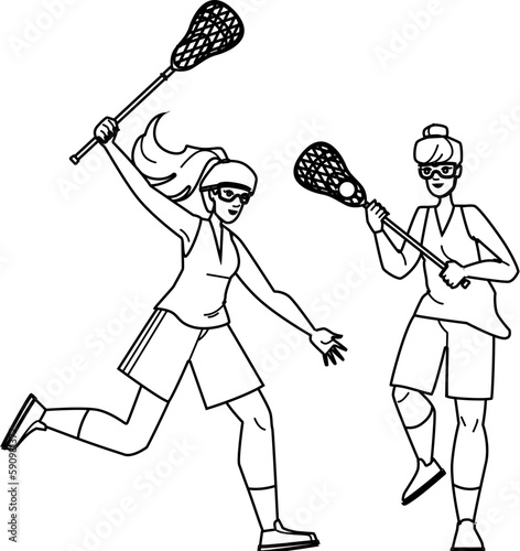 lacrosse sport woman vector