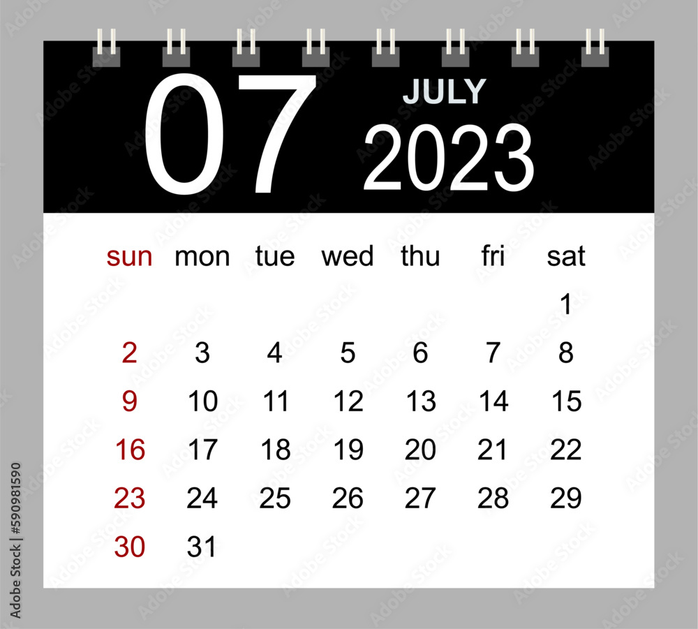 July 2023. Vector monthly calendar template 2023 year in simple style