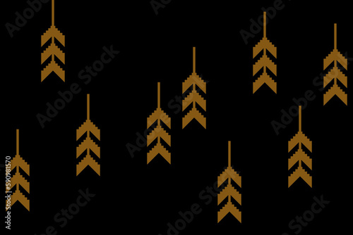 Vertical of geometric pattern. Design leaf gold on black background. Design print for illustration, texture, textile, wallpaper, background. Set 10