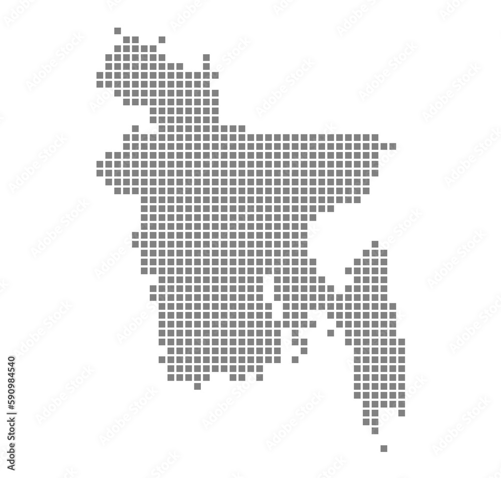 Pixel map of Bangladesh. dotted map of Bangladesh isolated on white background. Abstract computer graphic of map.