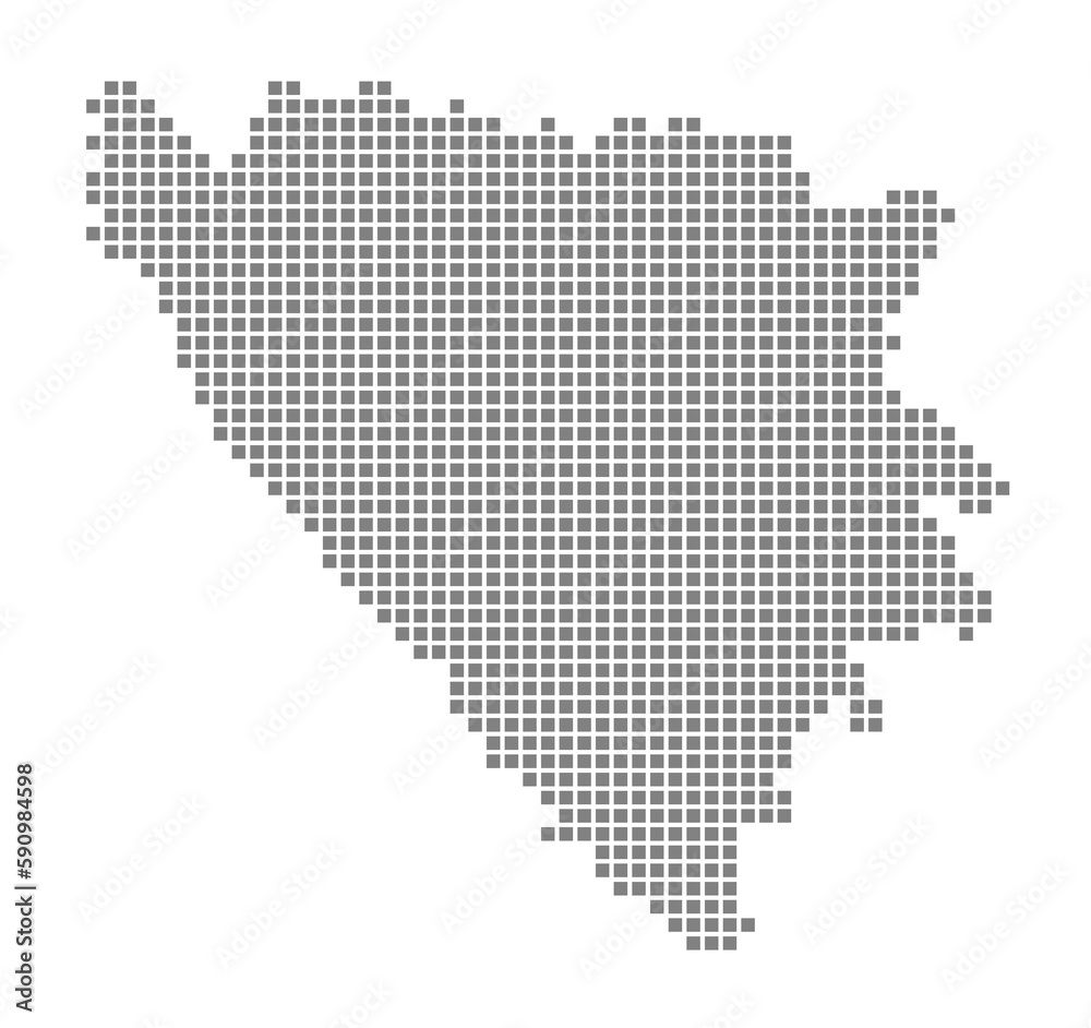 Pixel map of Bosnia Herzego vinaCantons. dotted map of Bosnia isolated on white background. Abstract computer graphic of map.