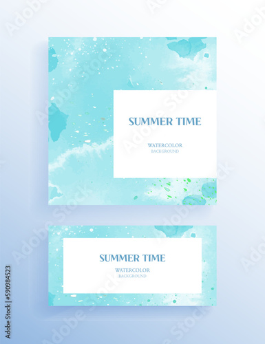 Blue colored watercolor summer background