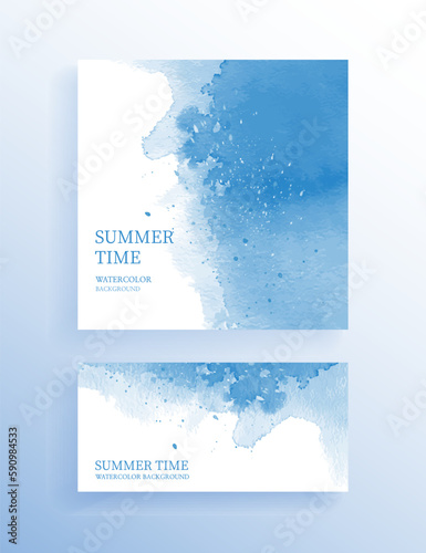 Blue colored watercolor summer background
