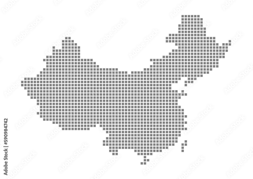 Pixel map of China. dotted map of China isolated on white background. Abstract computer graphic of map.