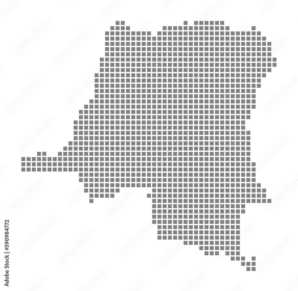 Pixel map of Congo DR. dotted map of Congo DR isolated on white background. Abstract computer graphic of map.