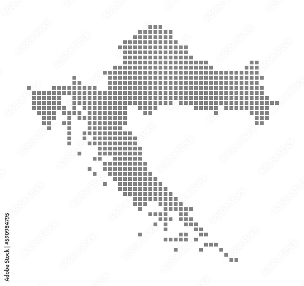 Pixel map of Croatia. dotted map of Croatia isolated on white background. Abstract computer graphic of map.