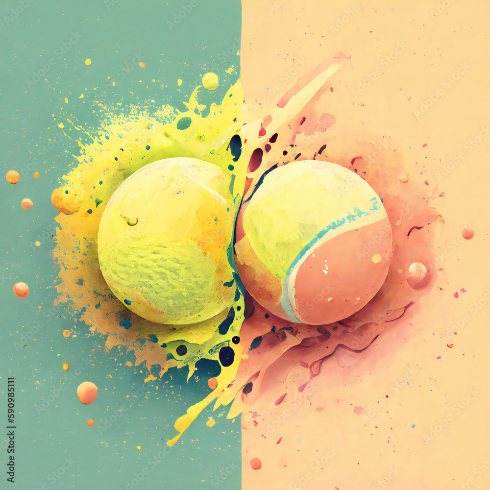 2 tennis ball hit each other created with Generative AI technology