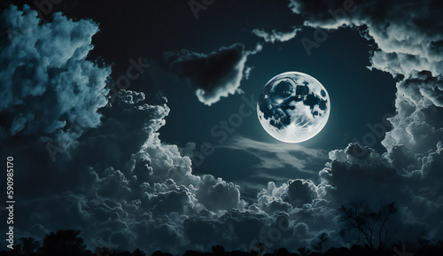 sky night view with beautiful full moon created with Generative AI technology