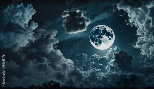 sky night view with beautiful full moon created with Generative AI technology