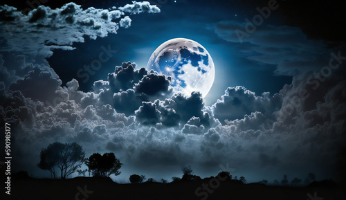 sky night view with beautiful full moon created with Generative AI technology