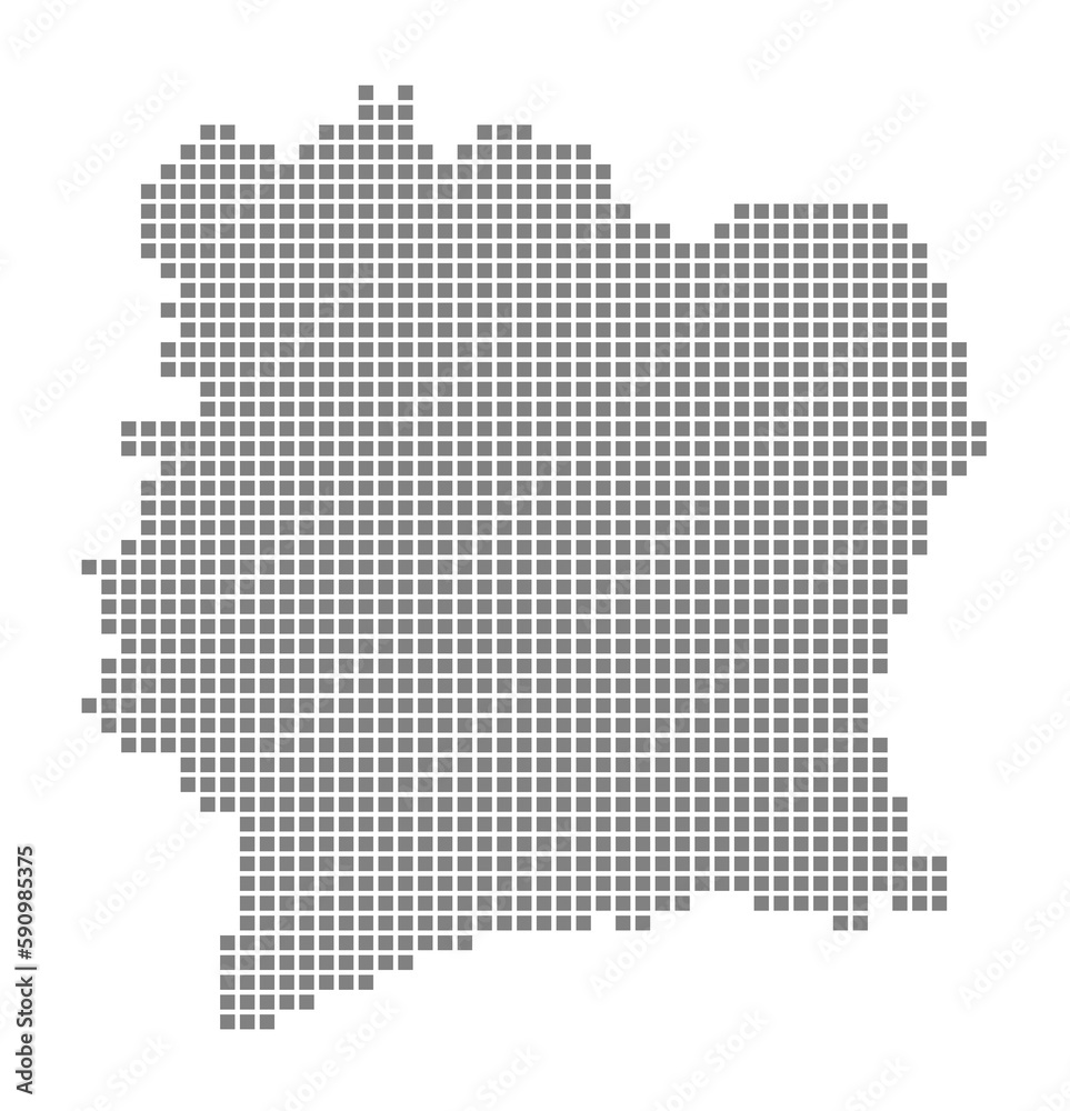 Pixel map of Ivory Coast. dotted map of Ivory Coast isolated on white background. Abstract computer graphic of map.