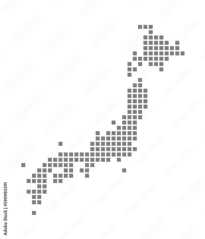 Pixel map of Japan. dotted map of Japan isolated on white background. Abstract computer graphic of map.
