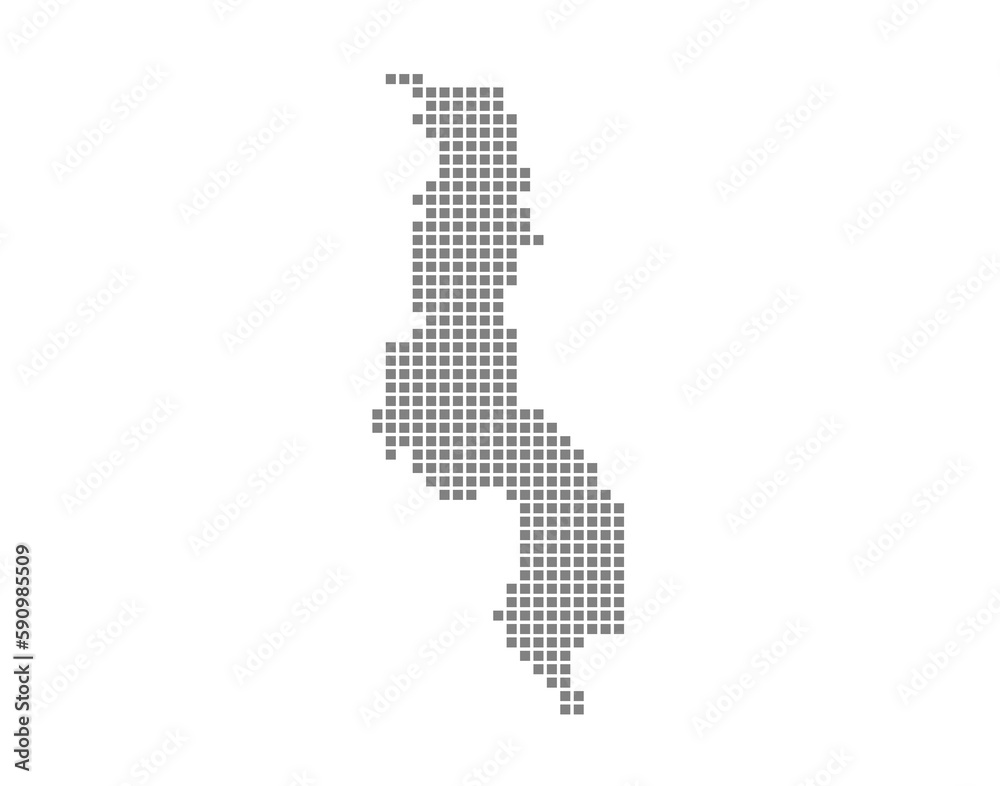 Pixel map of Malawi. dotted map of Malawi isolated on white background. Abstract computer graphic of map.