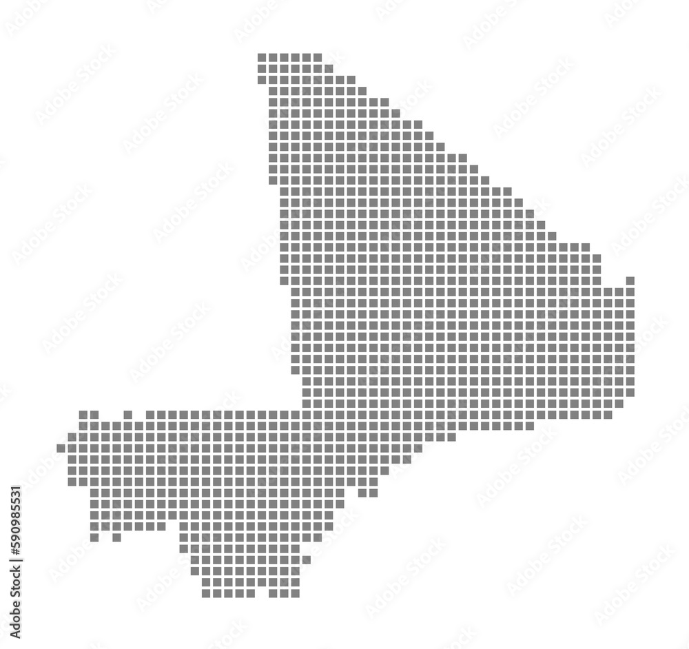 Pixel map of Mali. dotted map of Mali isolated on white background. Abstract computer graphic of map.