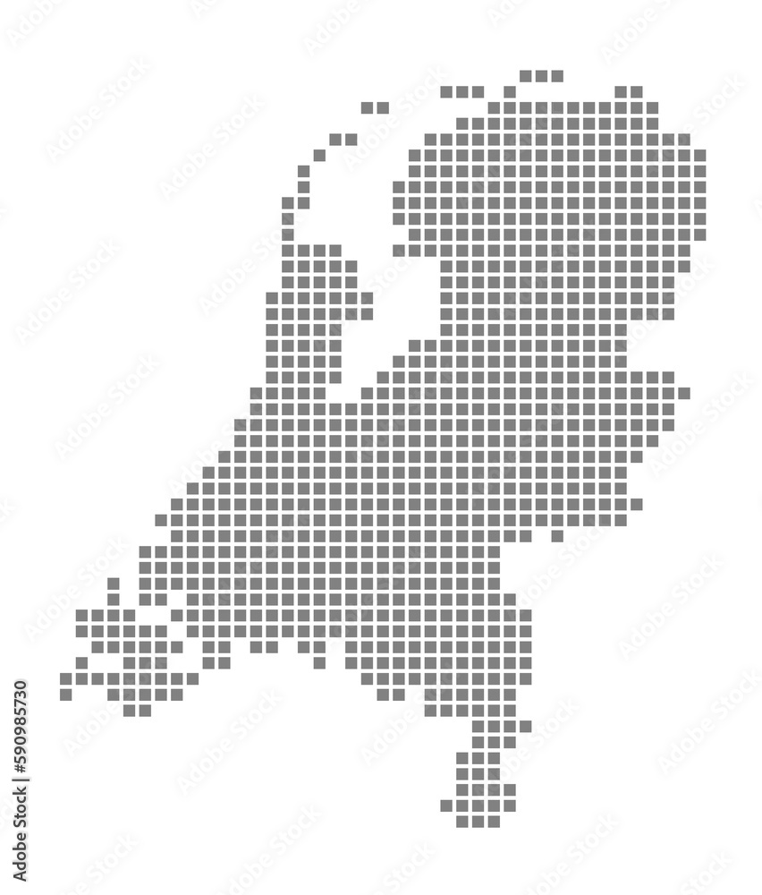 Pixel map of Netherlands. dotted map of Netherlands isolated on white background. Abstract computer graphic of map.