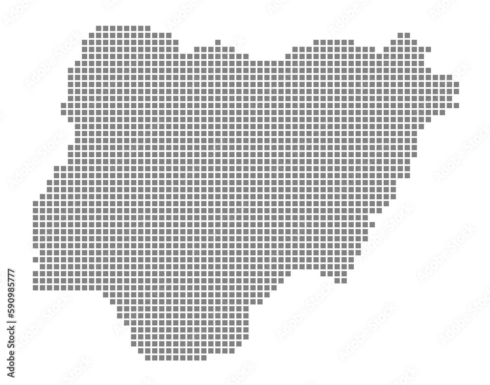 Pixel map of Nigeria. dotted map of Nigeria isolated on white background. Abstract computer graphic of map.