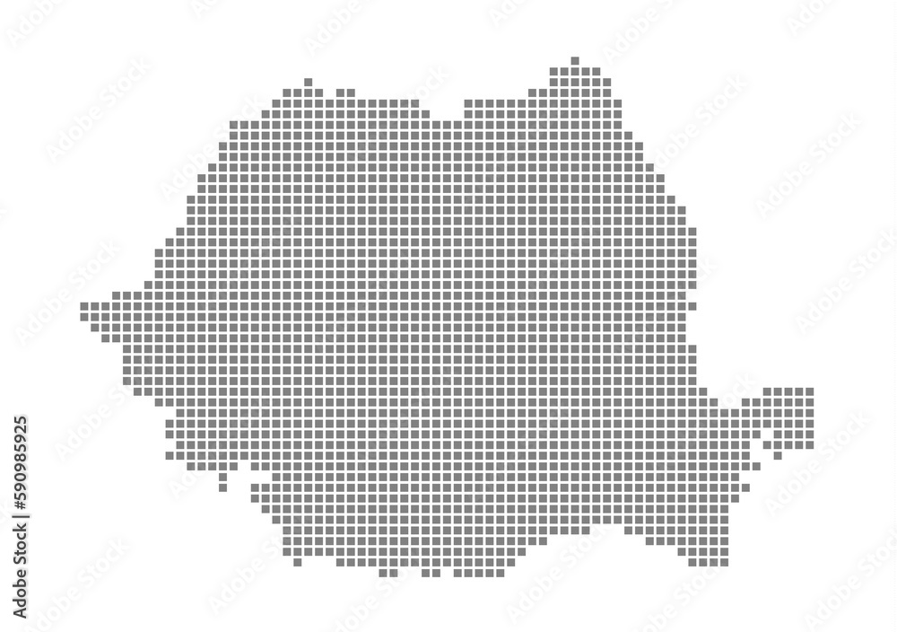 Pixel map of Romania. dotted map of Romania isolated on white background. Abstract computer graphic of map.