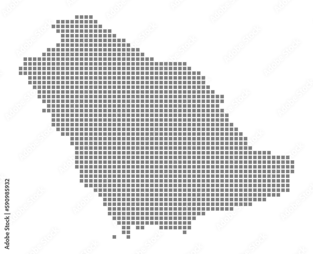 Pixel map of Saudi Arabia. dotted map of Saudi Arabia isolated on white background. Abstract computer graphic of map.