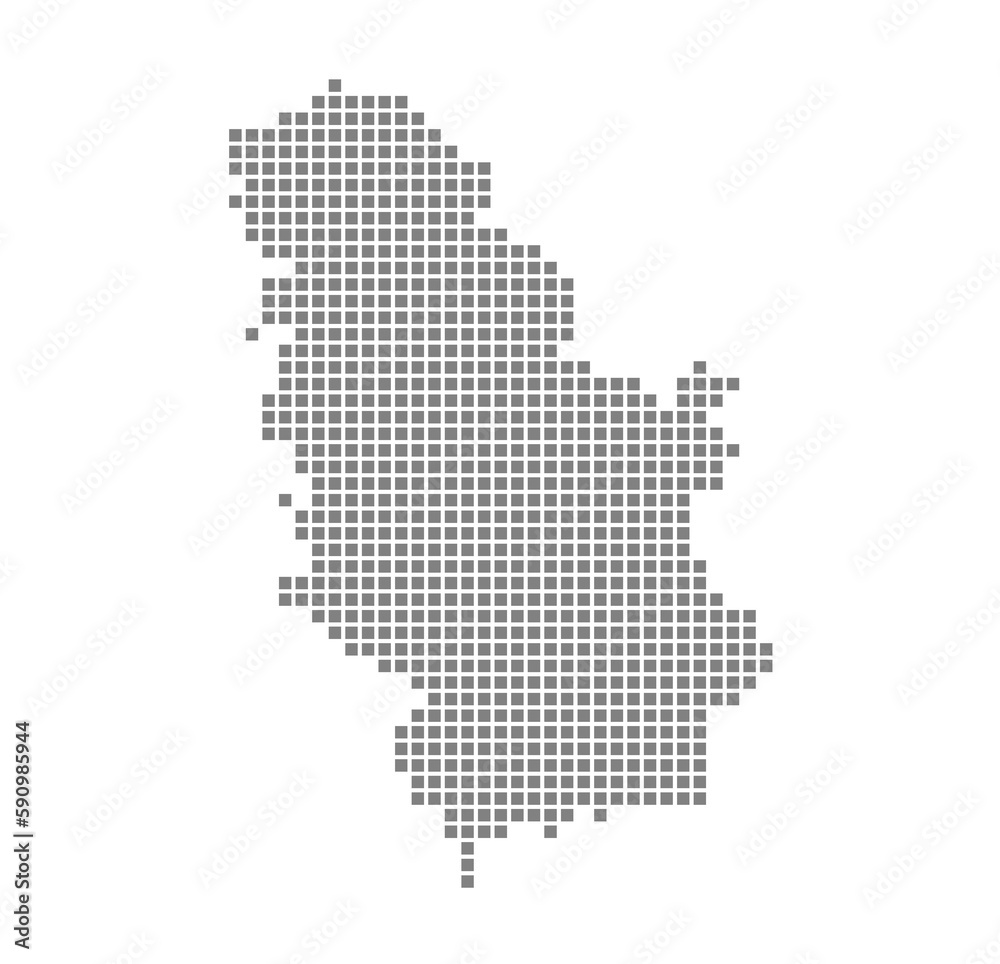 Pixel map of Serbia. dotted map of Serbia isolated on white background. Abstract computer graphic of map.
