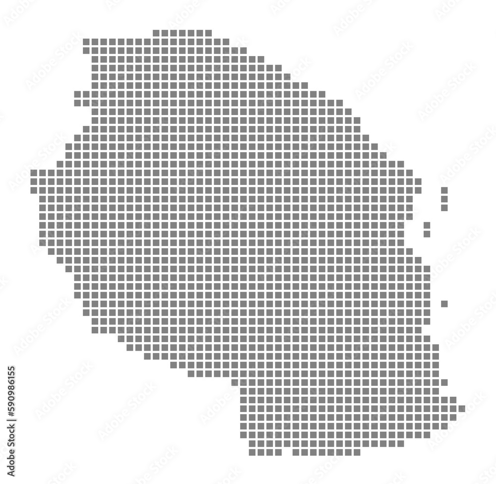 Pixel map of Tanzania. dotted map of Tanzania isolated on white background. Abstract computer graphic of map.