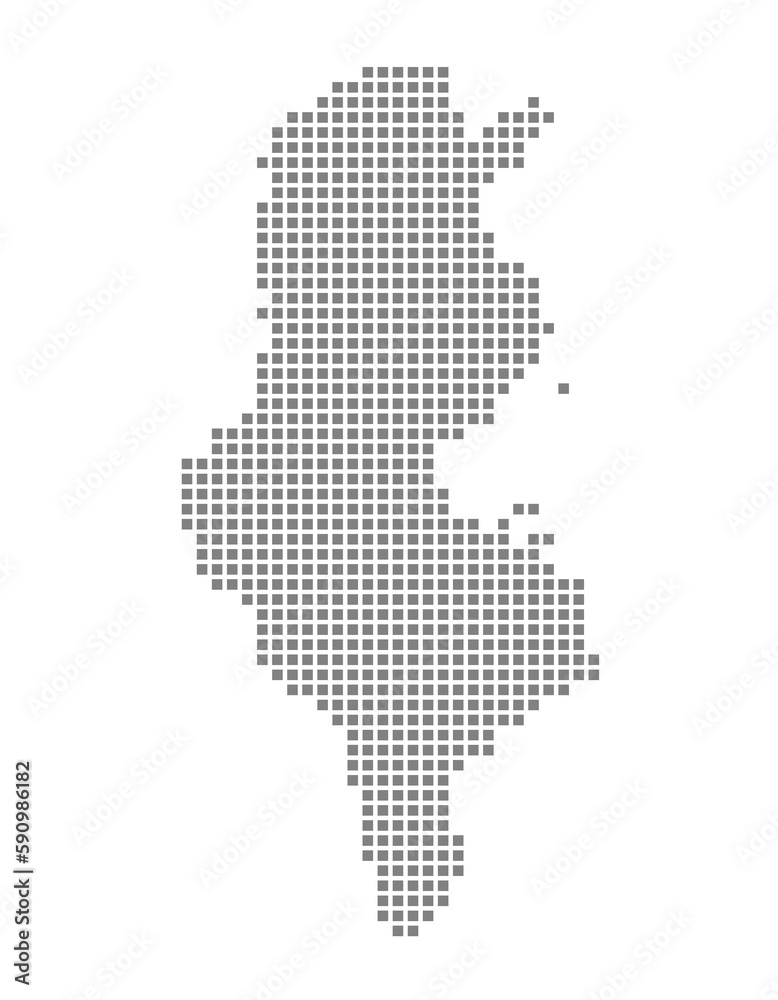 Pixel map of Tunisia. dotted map of Tunisia isolated on white background. Abstract computer graphic of map.