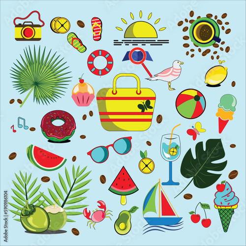 collection of summer symbols. vector
