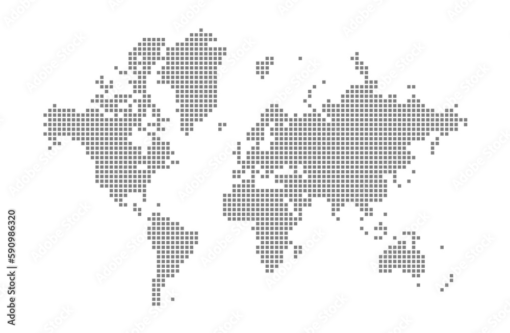 Pixel map of World. dotted map of World isolated on white background. Abstract computer graphic of map.