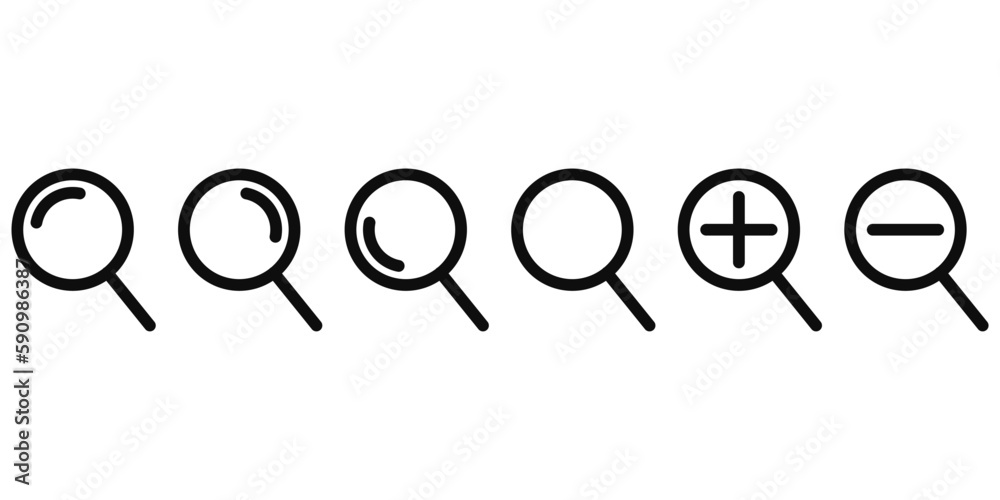 Magnifying glass icon set, search icon vector set, magnifying sign, magnifier icon. Magnifying glass icon set, search icon vector set, magnifying sign, magnifier icon.