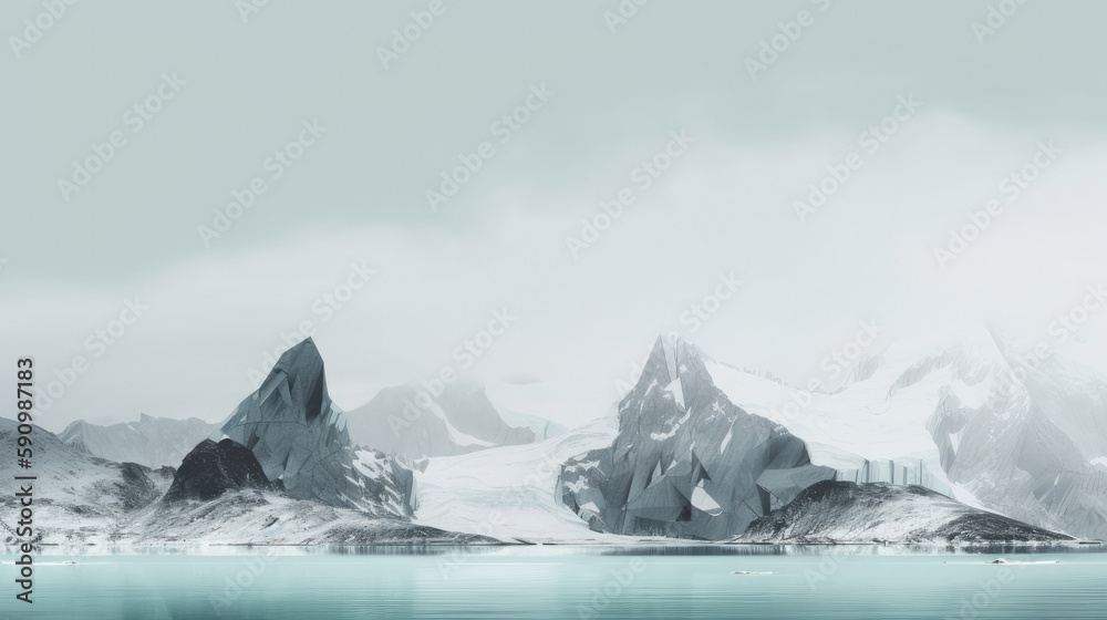 Icey glaciers and majestic snowy mountains computer wallpaper, generative ai