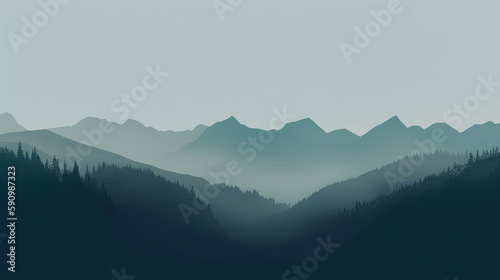 Muted misty mountain landscape computer wallpaper  generative ai