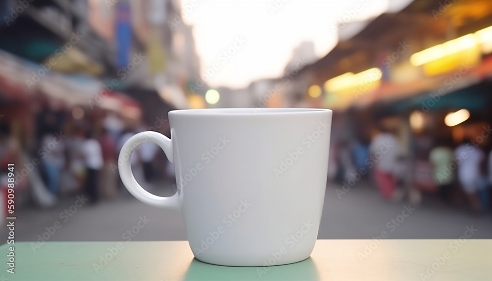 Plain White Cup Mockup Indian Market Street Background, Generative AI 