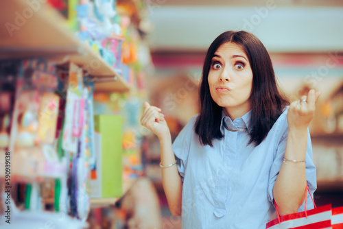 Cuadro en lienzo Funny Woman Shopping Not Having Enough Money