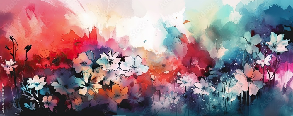 Spring Flowers Splash Art Generative AI