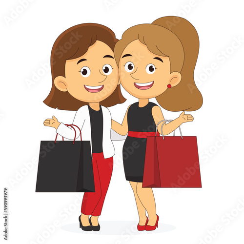 Lady Shopping, Fashion Shopper Fun Girls, Woman with Shopping Bags