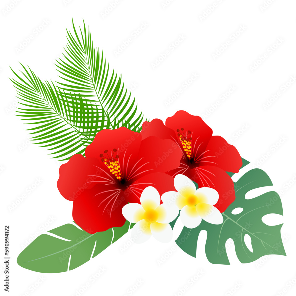 Naklejka premium ハイビスカス ヤシの葉 プルメリア アイコン