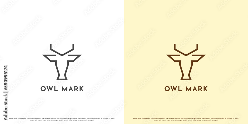 Owl mark logo design illustration. Flat minimalist monogram geometric owl silhouette simple nocturnal bird of prey animal. Flying owl symbol silhouette insignia. Suitable for animal web app icon.