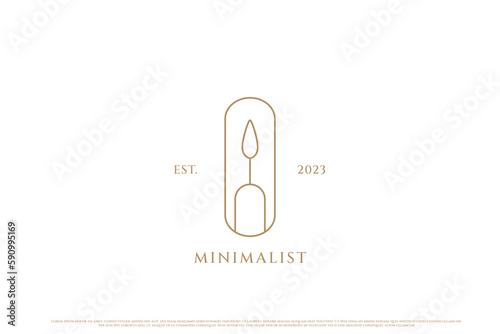 Minimalist candle logo design illustration. Simple flat elegant luxury candle silhouette line art. Boutique woman beauty spa logo. Graceful feminine beauty sauna creative luxury elegant idea design.