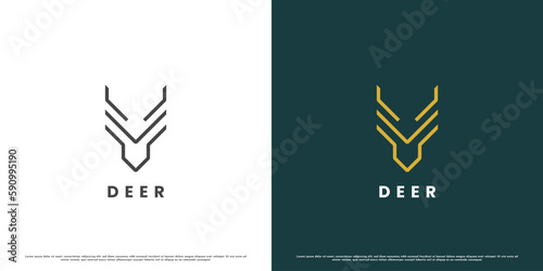 Deer mark logo design. deer hunter gazelle doe antelope horn elk icon symbol. Illustration of silhouette of antlers. animal mountain mascot brand business. Minimalist simple flat deer symbol.