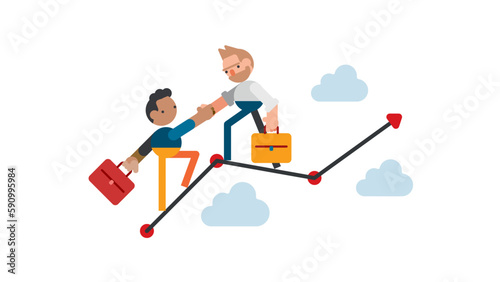 Businessman helping colleagues for the success of the company. Business people work together to achieve goal