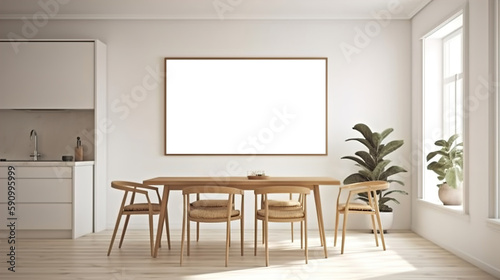 A modern working office style decoration design  with a large wall art frame blank mockup with white background  simple and elegant  luxury style decoration for office workplace  AI generated