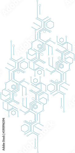 Abstract blue computer technology background with hexagon circuit board and circle tech.illustration for elements