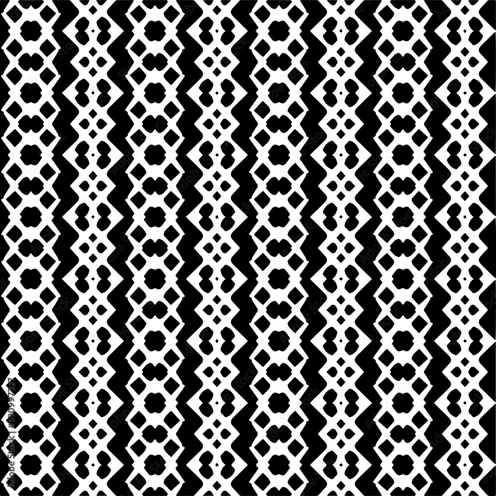 Vector geometric ornament in ethnic style. Seamless pattern with abstract shapes. Black and white geometric wallpaper. Repeating pattern for decor, textile and fabric.Abstraction art. Vector geometric ornament in ethnic style. Seamless pattern with abstract shapes. Black and white geometric wallpaper. Repeating pattern for decor, textile and fabric.Abstraction art.