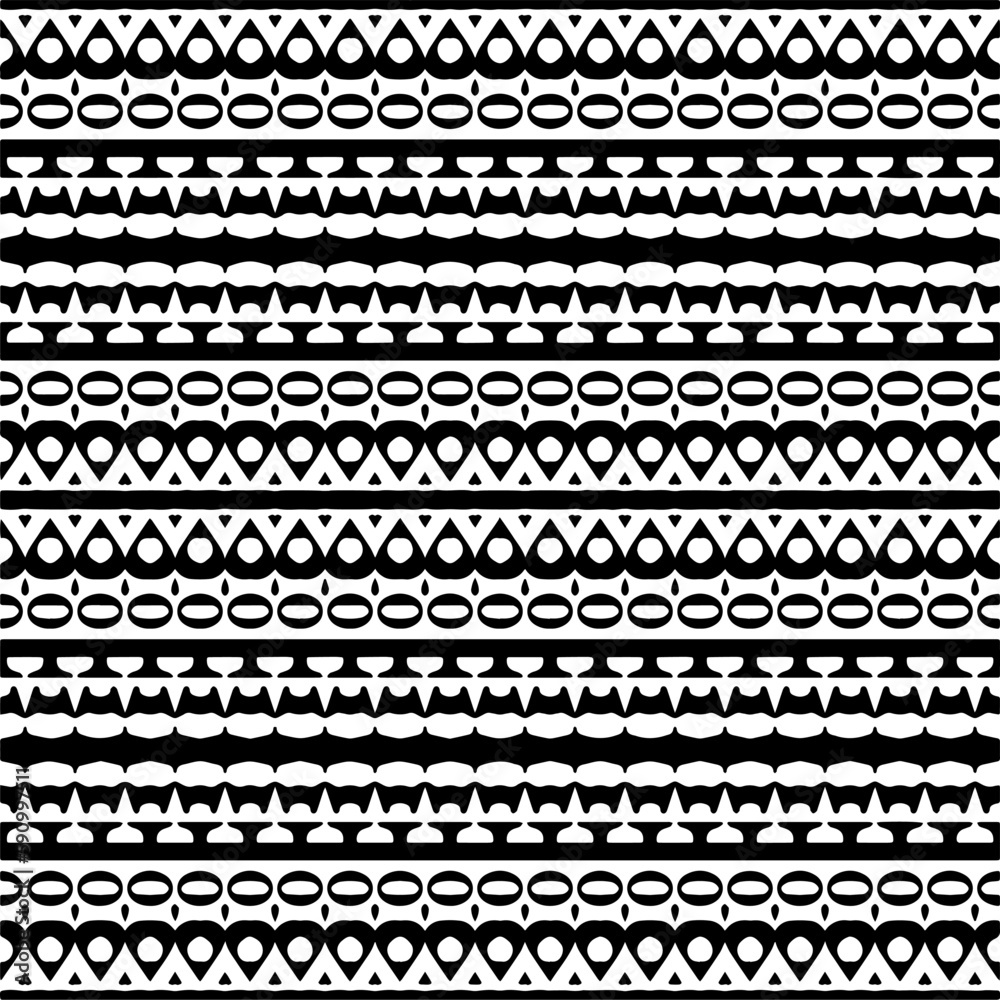 Vector geometric ornament in ethnic style. Seamless pattern with abstract shapes. Black and white geometric wallpaper. Repeating pattern for decor, textile and fabric.Abstraction art. Vector geometric ornament in ethnic style. Seamless pattern with abstract shapes. Black and white geometric wallpaper. Repeating pattern for decor, textile and fabric.Abstraction art.