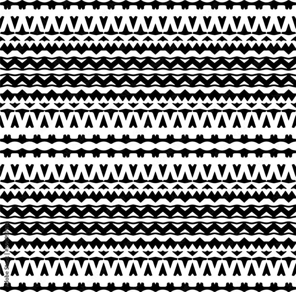 Vector geometric ornament in ethnic style. Seamless pattern with  abstract shapes. Black and white geometric  wallpaper. Repeating pattern for decor, textile and fabric.Abstraction art.