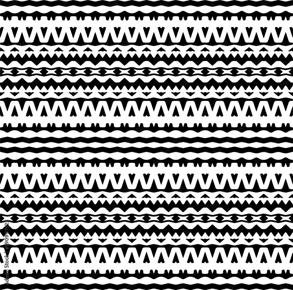 Vector geometric ornament in ethnic style. Seamless pattern with  abstract shapes. Black and white geometric  wallpaper. Repeating pattern for decor, textile and fabric.Abstraction art.