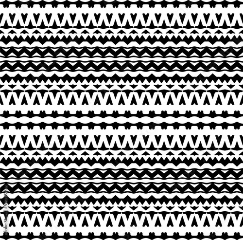 Vector geometric ornament in ethnic style. Seamless pattern with  abstract shapes. Black and white geometric  wallpaper. Repeating pattern for decor, textile and fabric.Abstraction art.